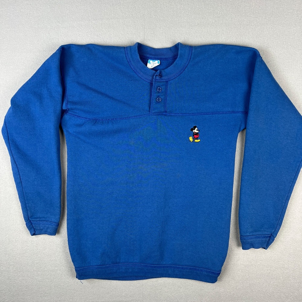 VTG Mickey Mouse Henley‎ Sweatshirt Fits Small 80s Long Sleeve Faded Made in USA